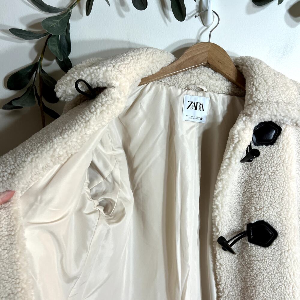 Zara Cream Long Teddy Coat - Picture 6 of 7